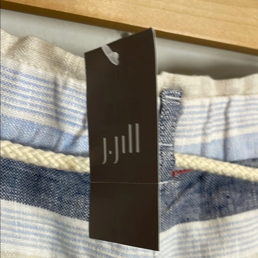 J Jill Linen Red Blue Stripe Drawstring Shorts L NWT Nautical